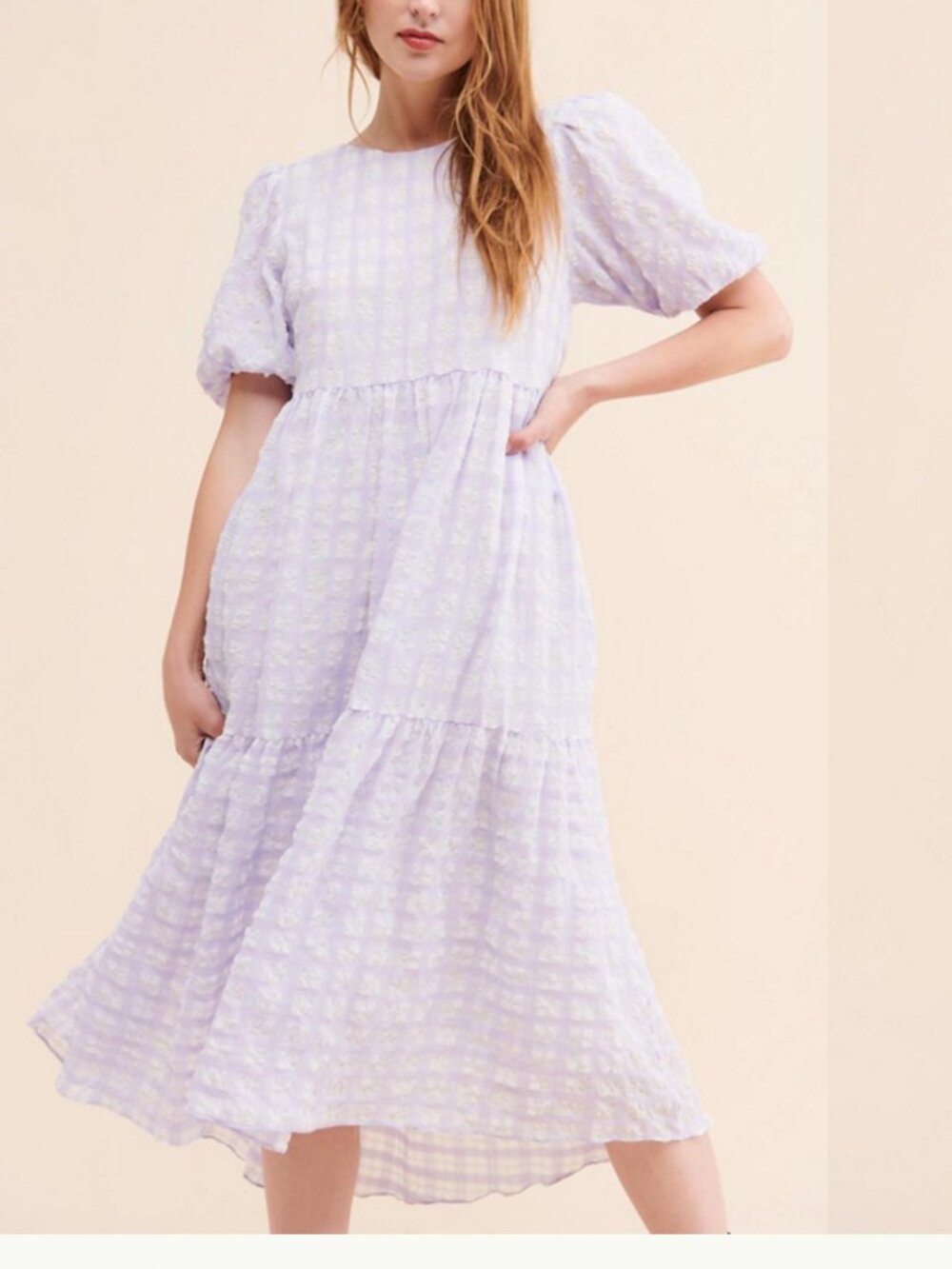 ENGLISH FACTORY LAVANDER plaid full maxi dress in plaid L large tie back - Picture 2 of 4